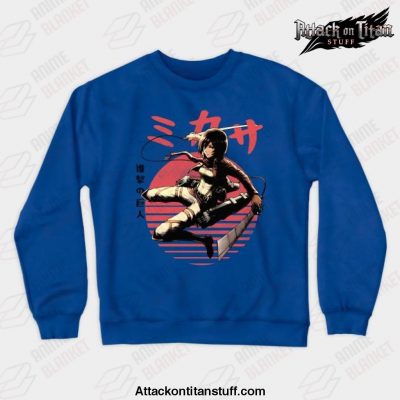 ato mikasa crewneck sweatshirt blue s 314 - Attack On Titan Merch