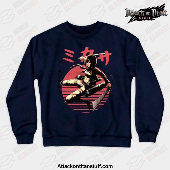 ato mikasa crewneck sweatshirt navy blue s 512 - Attack On Titan Merch