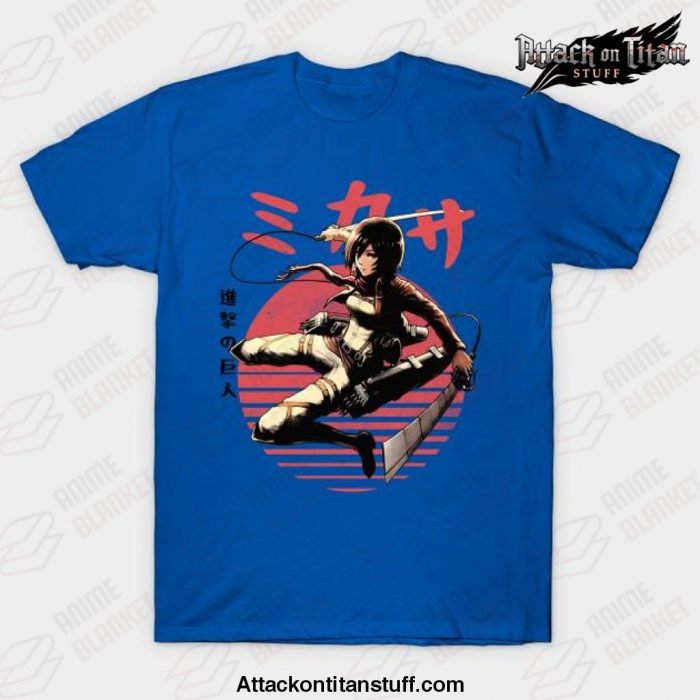 ato mikasa t shirt blue s 339 - Attack On Titan Merch