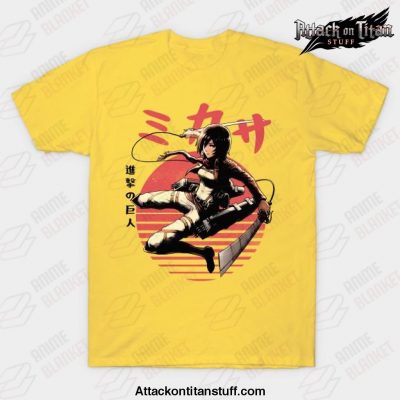 ato mikasa t shirt yellow s 294 - Attack On Titan Merch