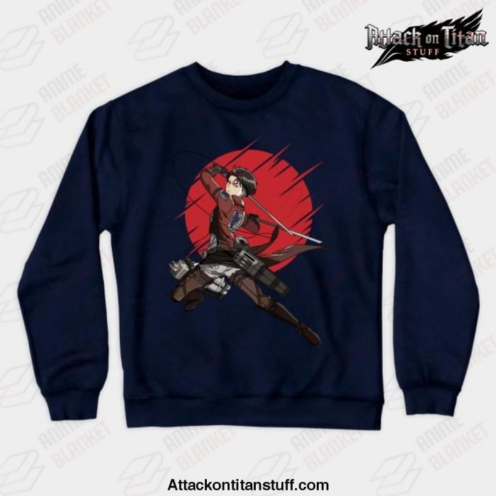 attack on titan anime captain levi crewneck sweatshirt navy blue s 941 - Attack On Titan Merch