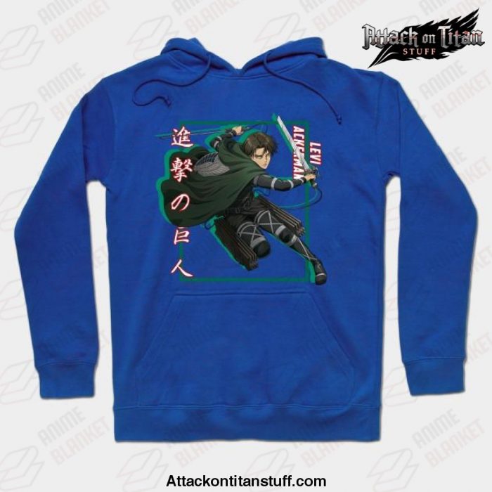 attack on titan levi ackerman shadow design hoodie blue s 495 - Attack On Titan Merch