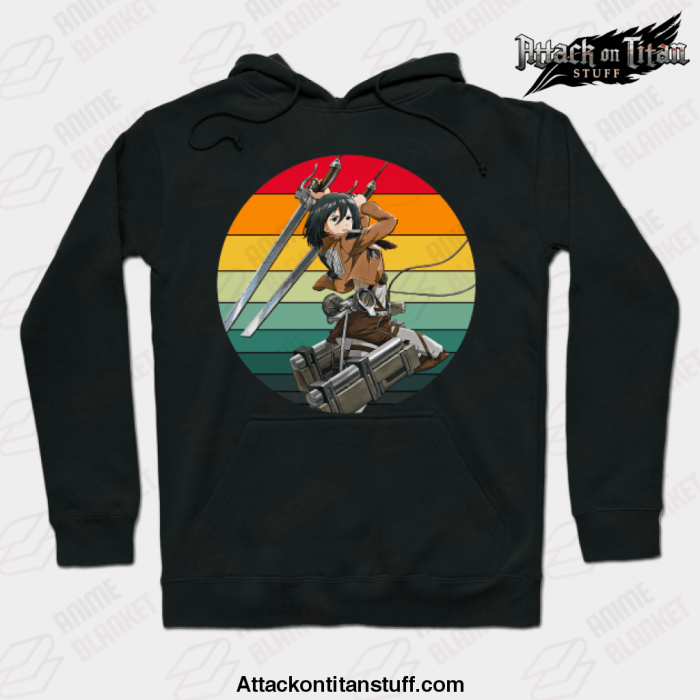 attack on titan mikasa ackerman 80s sunset hoodie black s 491 - Attack On Titan Merch