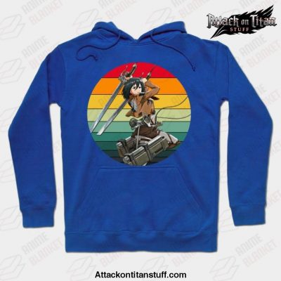 attack on titan mikasa ackerman 80s sunset hoodie blue s 398 - Attack On Titan Merch