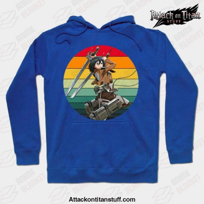 attack on titan mikasa ackerman 80s sunset hoodie blue s 398 - Attack On Titan Merch