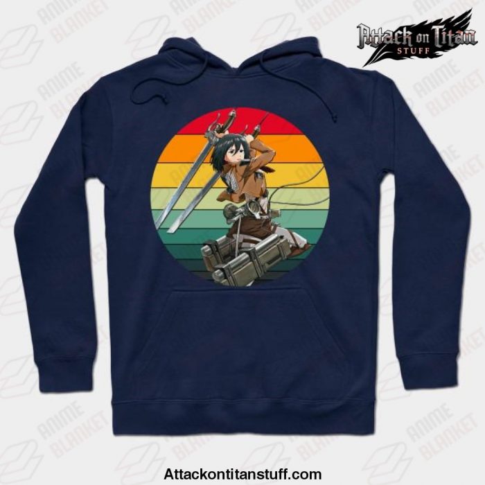 attack on titan mikasa ackerman 80s sunset hoodie navy blue s 666 - Attack On Titan Merch