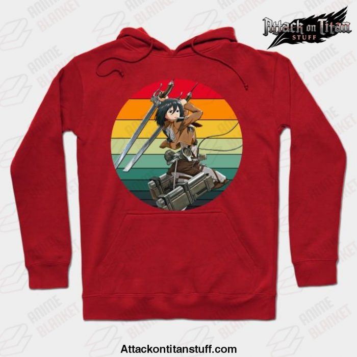 attack on titan mikasa ackerman 80s sunset hoodie red s 404 - Attack On Titan Merch