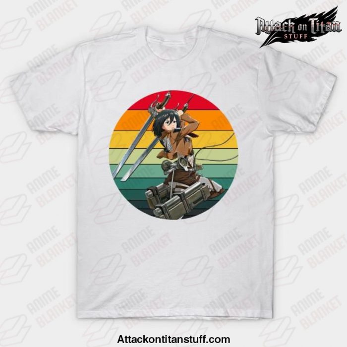 attack on titan mikasa ackerman 80s sunset t shirt white s 105 - Attack On Titan Merch