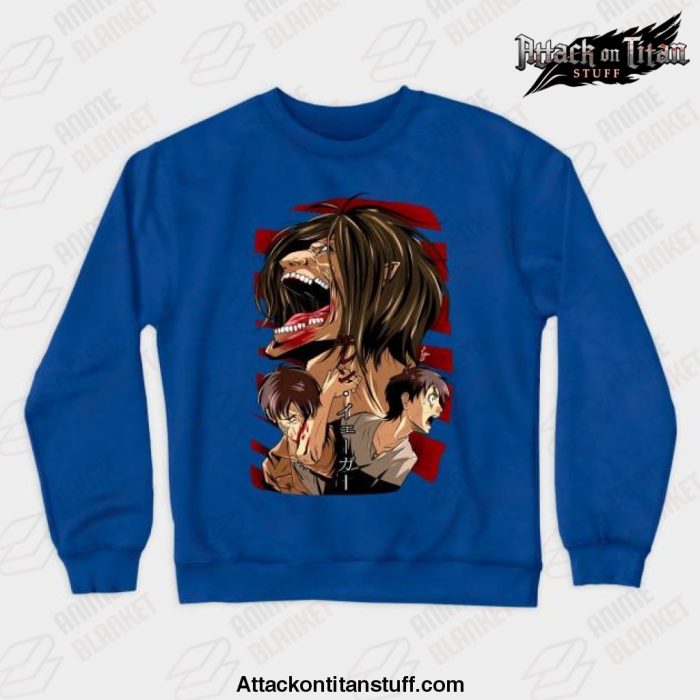 eren fases crewneck sweatshirt blue s 774 - Attack On Titan Merch