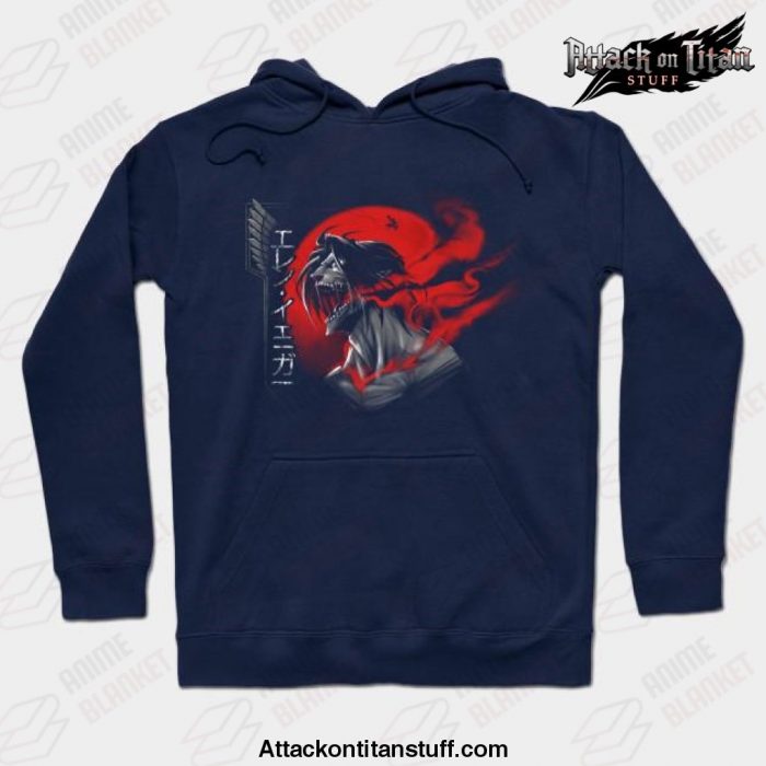 eren hoodie navy blue s 894 - Attack On Titan Merch