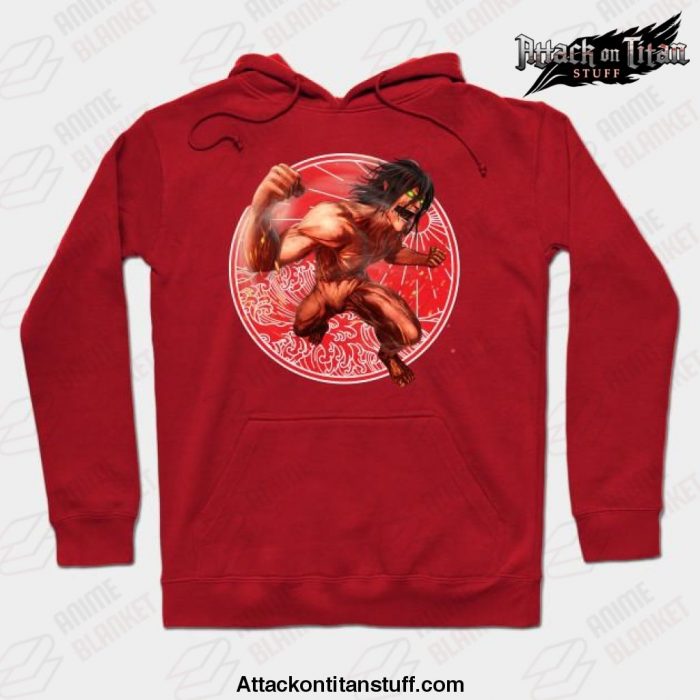 eren yeager hoodie red s 326 - Attack On Titan Merch