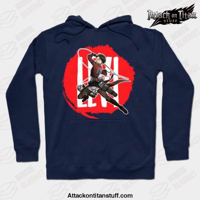 hot aot levi ackerman hoodie navy blue s 200 - Attack On Titan Merch