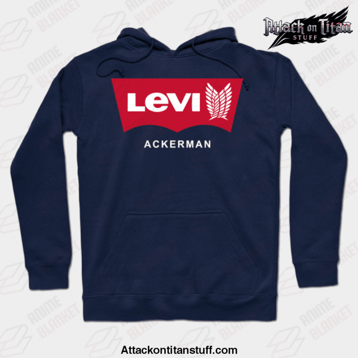 levi ackerman aot anime hoodie navy blue s 608 - Attack On Titan Merch