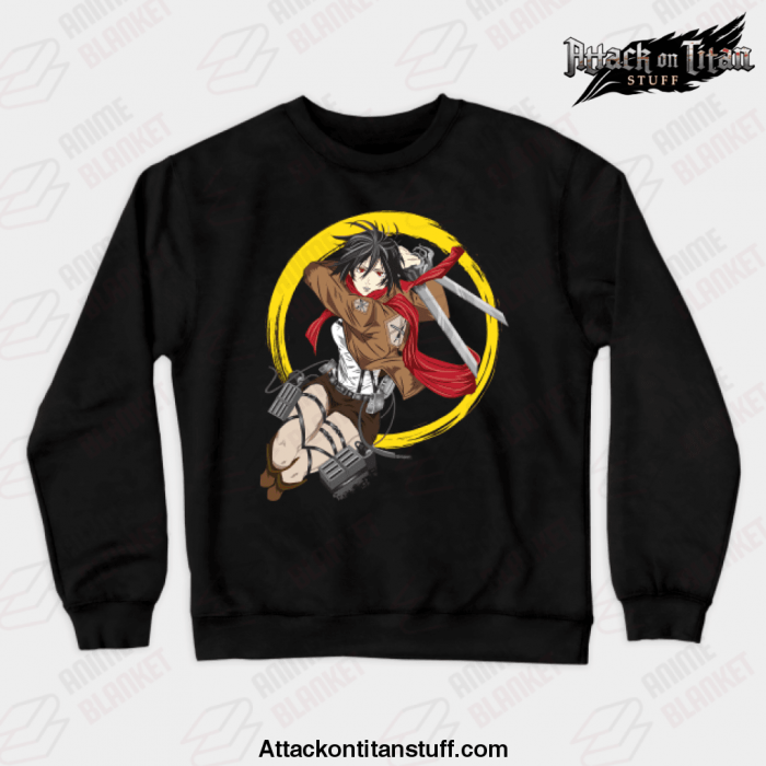 mikasa attack on titan crewneck sweatshirt black s 437 - Attack On Titan Merch