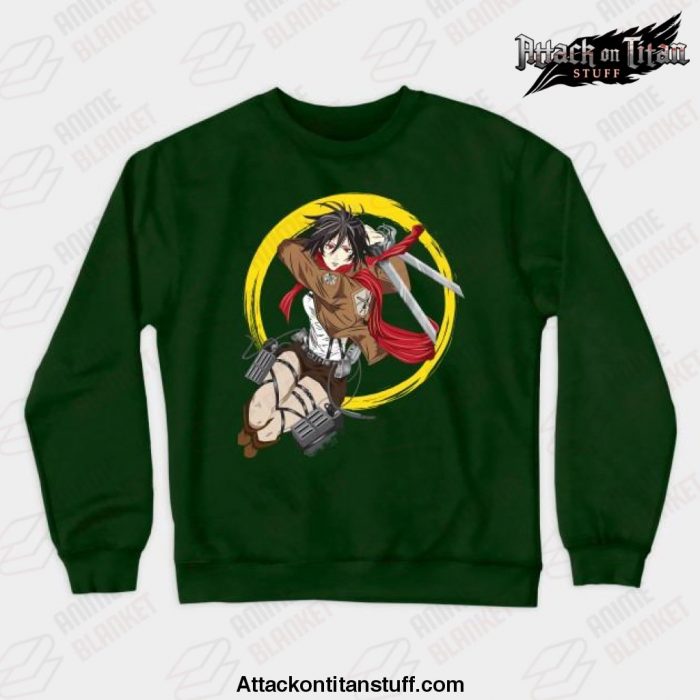 mikasa attack on titan crewneck sweatshirt green s 834 - Attack On Titan Merch