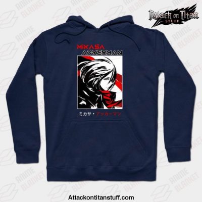 mikasa hoodie navy blue s 522 - Attack On Titan Merch