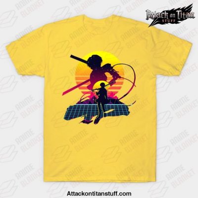 retro style levi ackerman t shirt yellow s 664 - Attack On Titan Merch