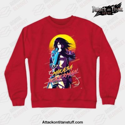 shingeki no kyojin mikasa ackerman crewneck sweatshirt red s 832 - Attack On Titan Merch