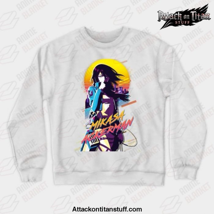 shingeki no kyojin mikasa ackerman crewneck sweatshirt white s 739 - Attack On Titan Merch