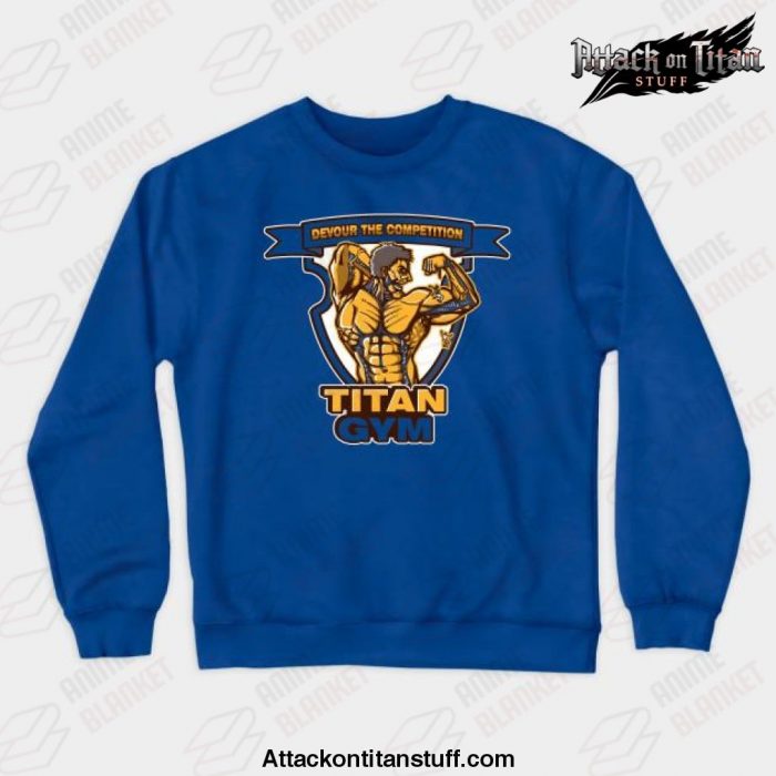 titan gym crewneck sweatshirt blue s 100 - Attack On Titan Merch