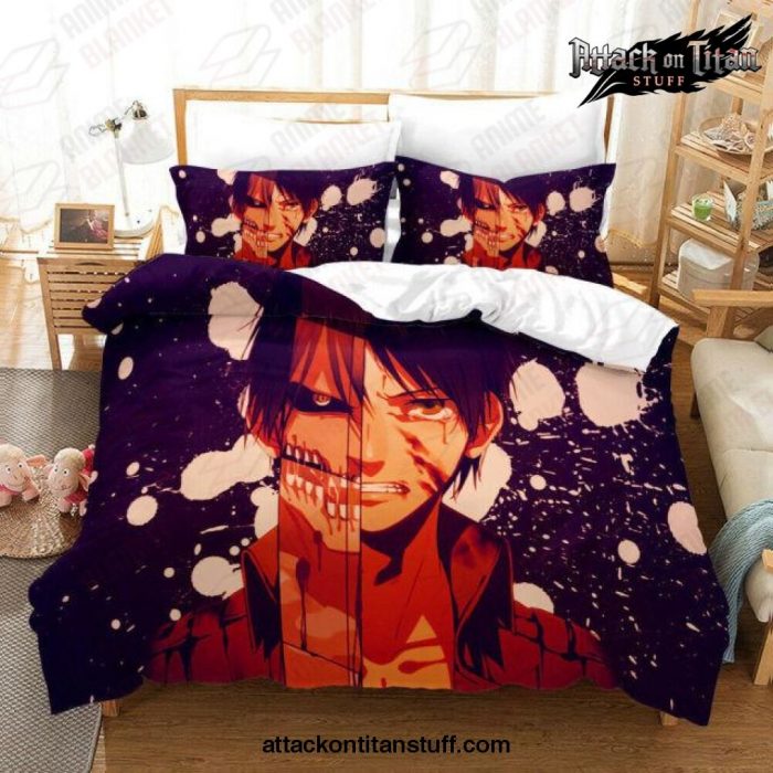 attack on titan bedding set eren yeager half face us full 200x229cm 331 1 - Attack On Titan Merch