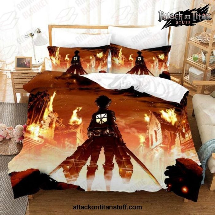 burning attack on titan bedding set duvet cover us full 200x229cm 922 1 - Attack On Titan Merch