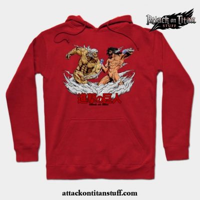 armored titan vs attack hoodie red s 568 - Attack On Titan Merch