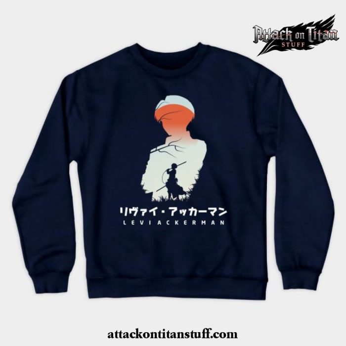 attack on titan levi negative space crewneck sweatshirt navy blue s 742 - Attack On Titan Merch