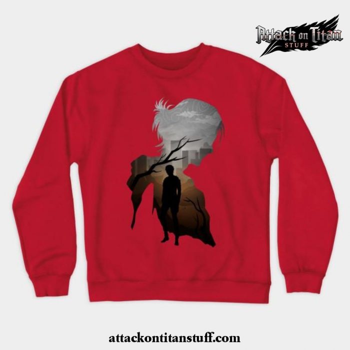 eren aot crewneck sweatshirt red s 518 - Attack On Titan Merch