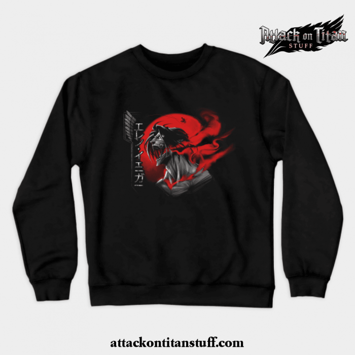 eren crewneck sweatshirt black s 245 - Attack On Titan Merch