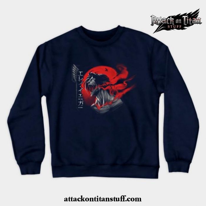 eren crewneck sweatshirt navy blue s 902 - Attack On Titan Merch