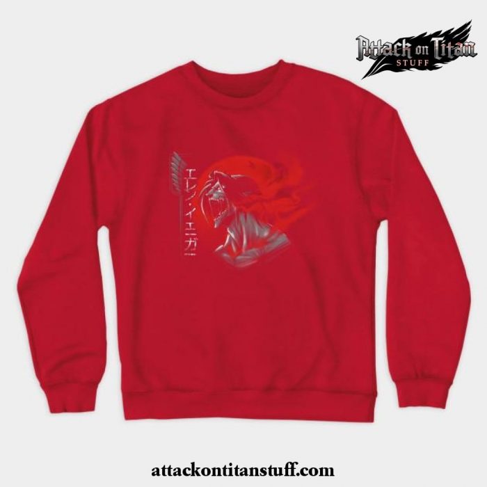 eren crewneck sweatshirt red s 200 - Attack On Titan Merch