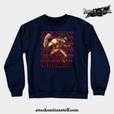 eren jaeger titan crewneck sweatshirt navy blue s 167 - Attack On Titan Merch