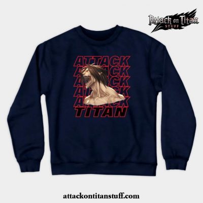 eren jaeger titan scream crewneck sweatshirt navy blue s 519 - Attack On Titan Merch