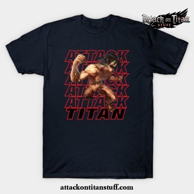 eren jaeger titan t shirt navy blue s 333 - Attack On Titan Merch