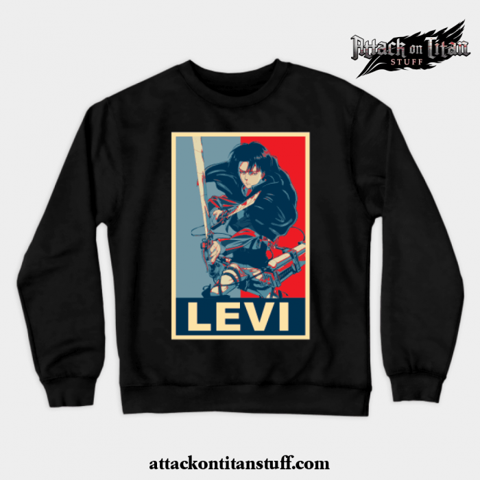 levi ackerman poster crewneck sweatshirt black s 661 - Attack On Titan Merch