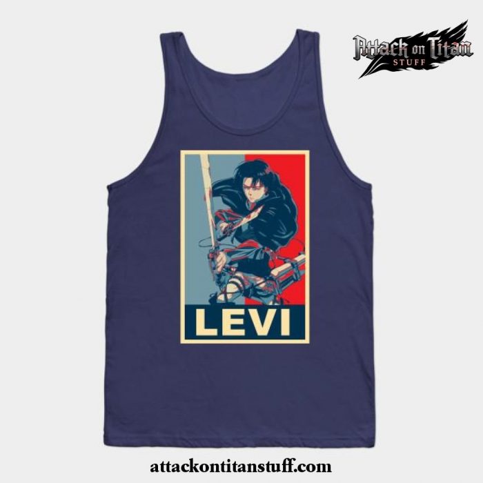 levi ackerman poster tank top navy blue s 454 - Attack On Titan Merch