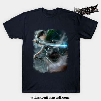 levi ackerman t shirt navy blue s 172 - Attack On Titan Merch