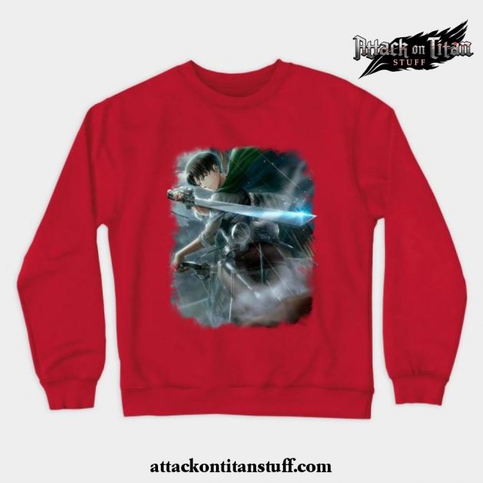 levi ackerman with sword crewneck sweatshirt red s 152 - Attack On Titan Merch