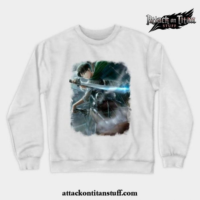 levi ackerman with sword crewneck sweatshirt white s 424 - Attack On Titan Merch