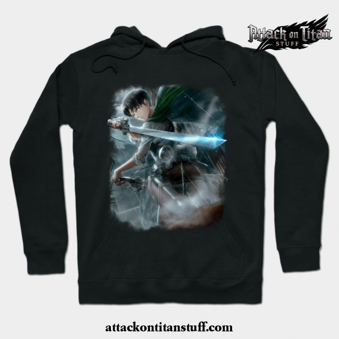 levi ackerman with sword hoodie black s 650 - Attack On Titan Merch