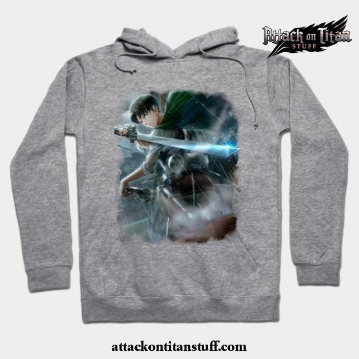 levi ackerman with sword hoodie gray s 545 - Attack On Titan Merch