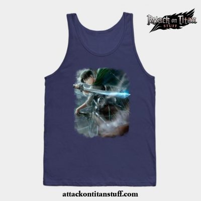 levi ackerman with sword tank top navy blue s 770 - Attack On Titan Merch