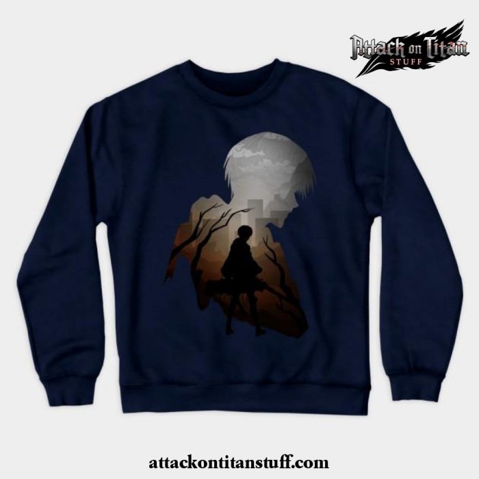 levi aot art crewneck sweatshirt navy blue s 387 - Attack On Titan Merch