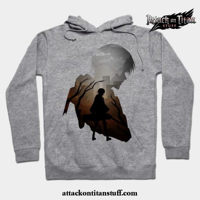 levi aot art hoodie gray s 419 - Attack On Titan Merch