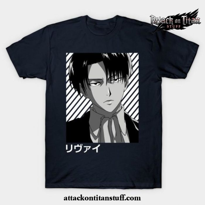 levi cool face t shirt navy blue s 283 - Attack On Titan Merch