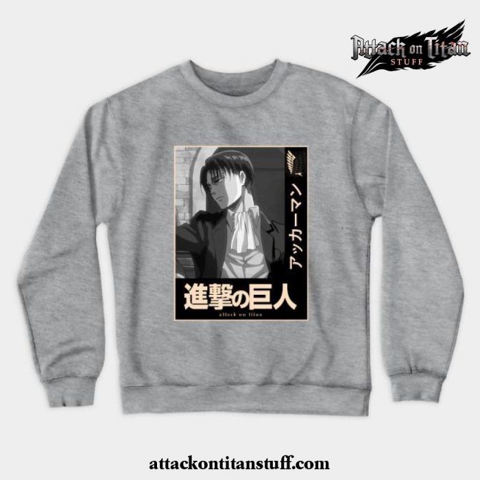 levi crewneck sweatshirt gray s 626 - Attack On Titan Merch