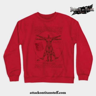 vitruvian titan crewneck sweatshirt red s 889 - Attack On Titan Merch