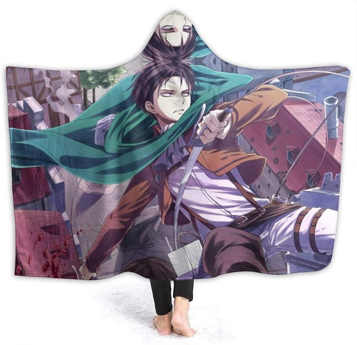 anime attack on titan hooded blanket levi ackerman sword flannel blanket - Attack On Titan Merch