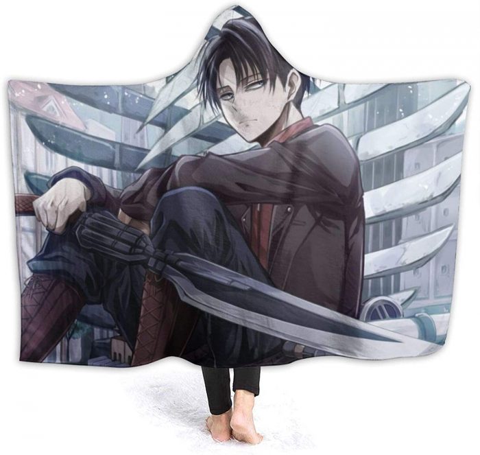 attack on titan hooded blanket anime levi ackerman sword flannel blanket 1 - Attack On Titan Merch